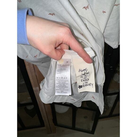 Ted Baker button up shirt Pruden Print linen cotton short sleeve beige - Picture 7 of 8